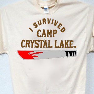 I SURVIVED CAMP CRYSTAL LAKE, SCARY, HALLOWEEN, COOL TEE T-1902